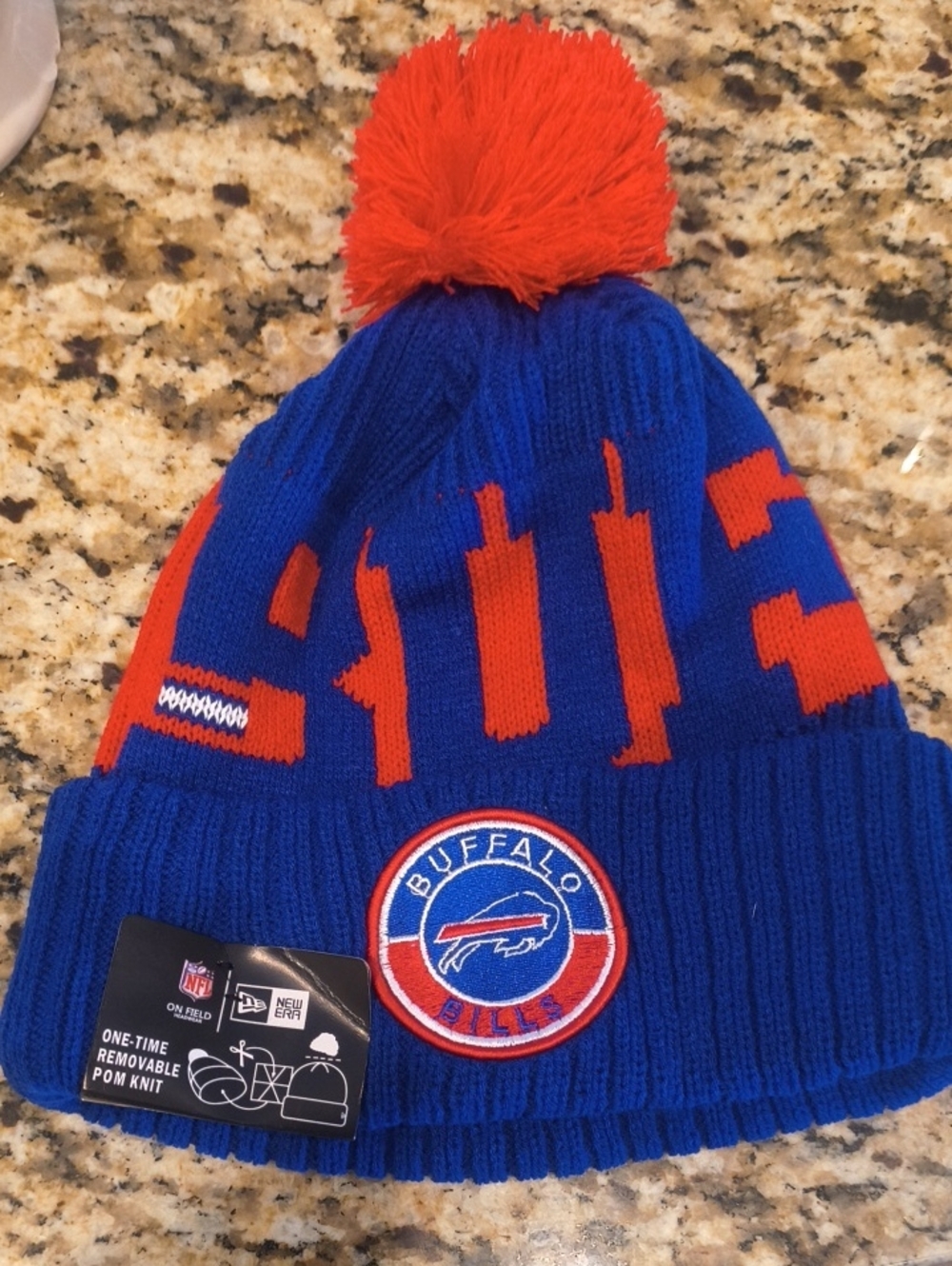 Buffalo David Bitton Blue & Red Pom Cuffed Knit Beanie